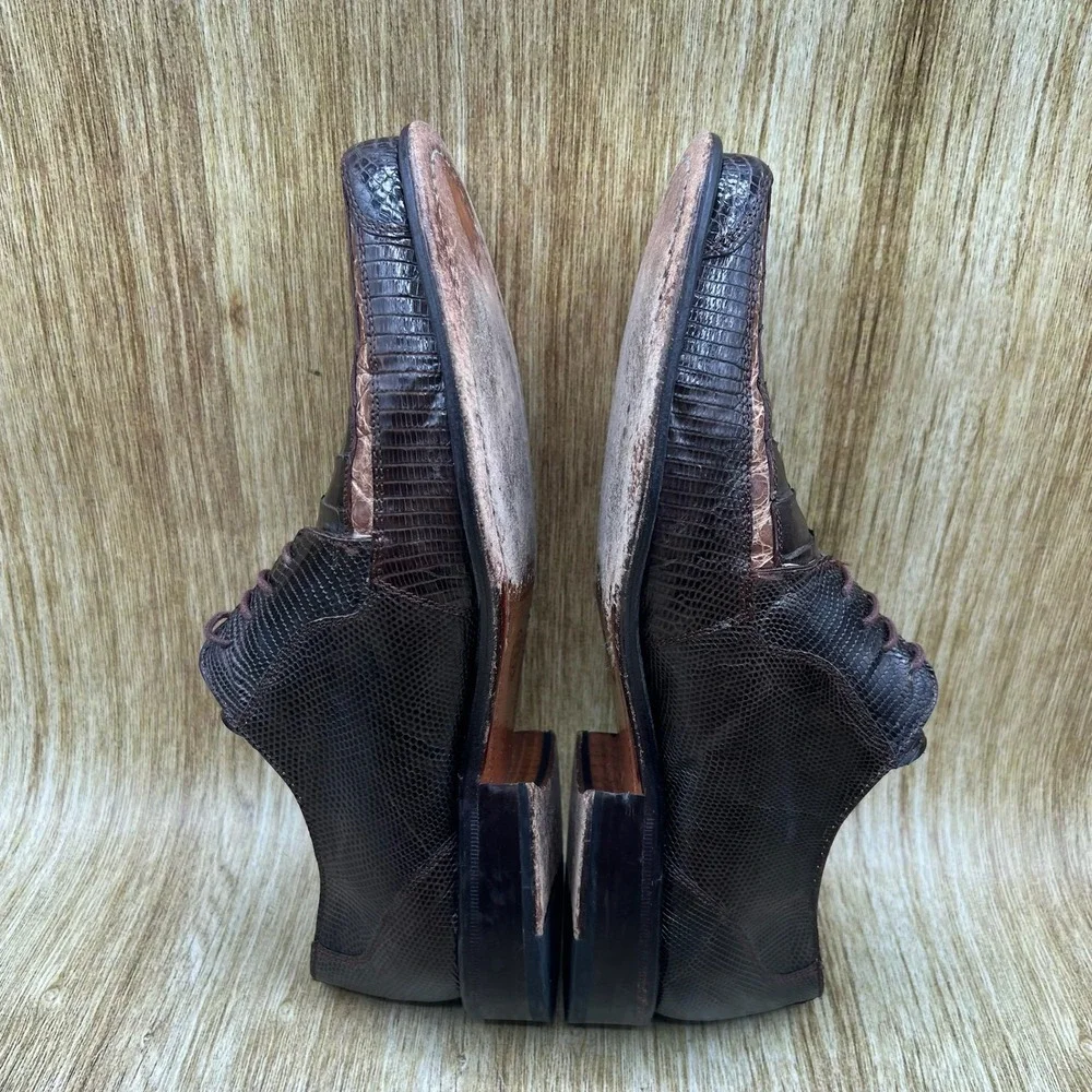 Slick Exotica Oxford Dress Shoes Men's Size 8 Brown Crocodile Lizard Skin Italy